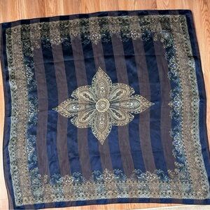 Elegant Navy and Gold Patterned Scarf Vintage Hanmei